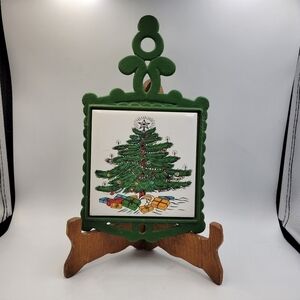 Vintage Cathay Tile Holiday Cast Iron & Ceramic Trivet